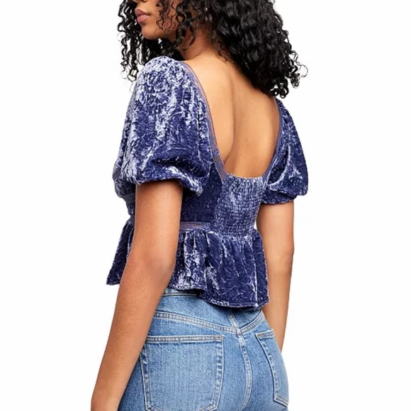 FREE PEOPLE VELVET AND LACE  CROPPED TOP WILD MOON - Picture 2 of 13
